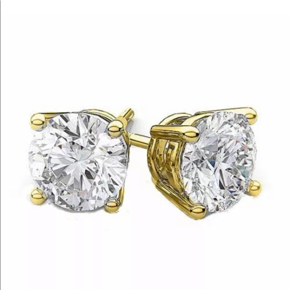 9K Gold Cubic Zirconia Stud Earrings - Picture 2 of 6